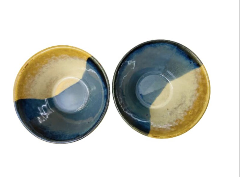 ALTAICA Ceramic Soup Bowls Set of 2 Handcrafted Dual Glazed Studio Pottery Snack Serving Bowl, Bowl Set for Gift Serving for Soup, Dessert,Dish, Multicolour, Striped Design -300 ml - Image 4