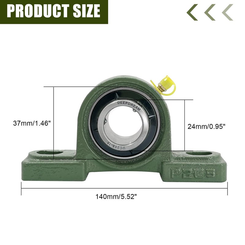 DEEPDREAM 2Pcs UCP205-15 Pillow Block Bearings 15/16" inch Bore Mounted Pillow Bearing Cast Iron Base and Self Aligning Chrome Bearing - Image 2