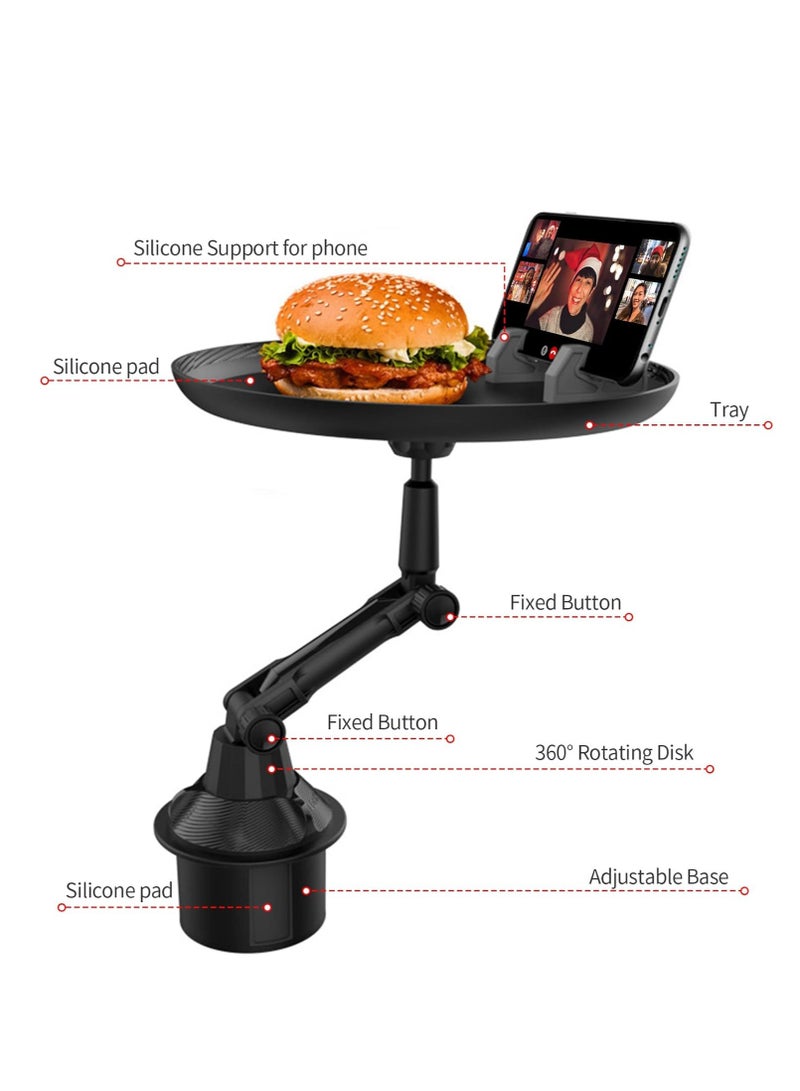 Car Cup Holder Tray for Car Adjustable Car Tray Table with Surface, Phone Slot, and 360° Swivel Arm Car Food Table for Cup Holders Tray Fits Vehicle,Golf Cart, SUV and All Cars Black - Image 2