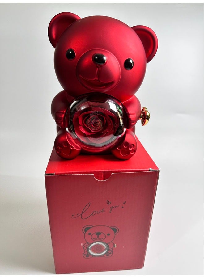 Hugging Bear Design Gift Box With Red Preserved Real Rose - Image 4