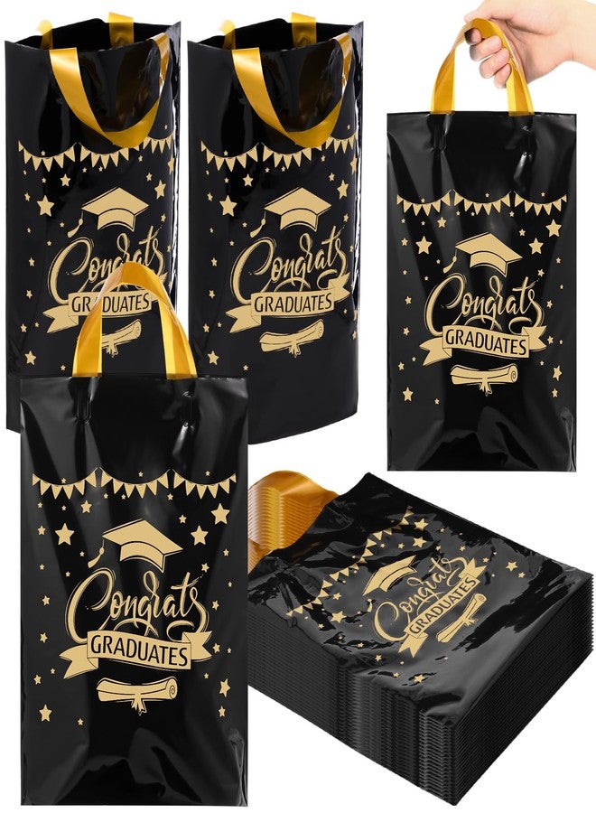 Kolldenn 50 Pcs Graduation Gift Bags 2026 Bulk Goodie Bags with Handles Congrats Grad Reusable Plastic Graduation Favors for Guests Gift Wrapping College High School (Black Gold - Image 1