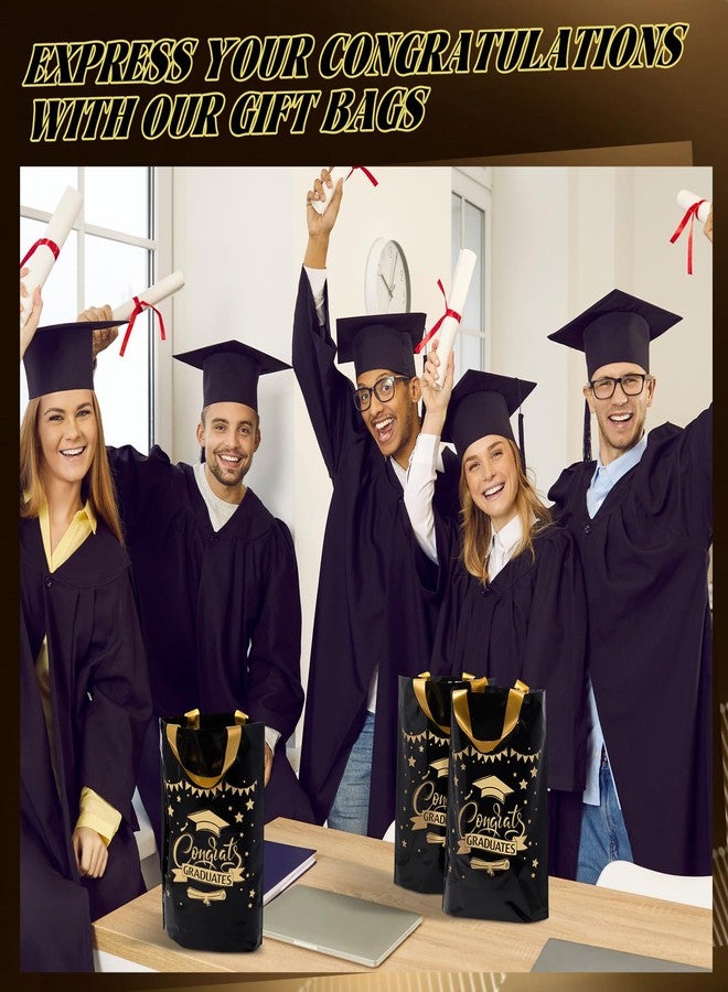 Kolldenn 50 Pcs Graduation Gift Bags 2026 Bulk Goodie Bags with Handles Congrats Grad Reusable Plastic Graduation Favors for Guests Gift Wrapping College High School (Black Gold - Image 4