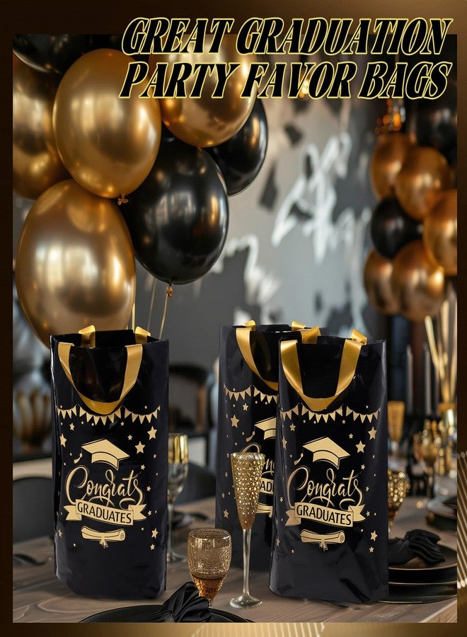 Kolldenn 50 Pcs Graduation Gift Bags 2026 Bulk Goodie Bags with Handles Congrats Grad Reusable Plastic Graduation Favors for Guests Gift Wrapping College High School (Black Gold - Image 3