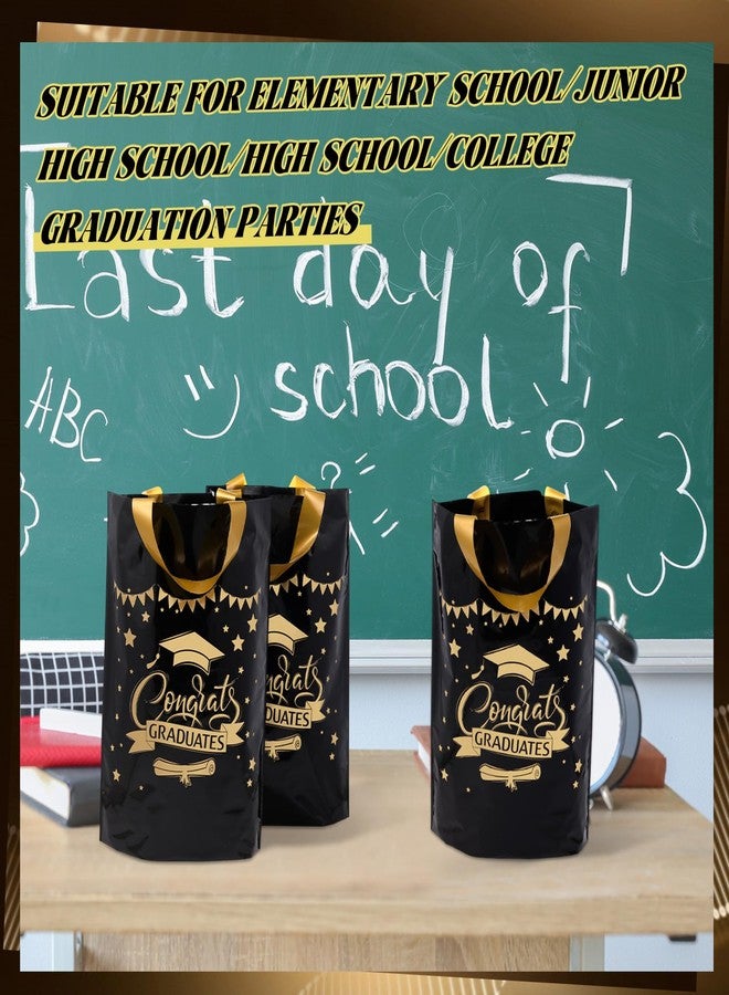 Kolldenn 50 Pcs Graduation Gift Bags 2026 Bulk Goodie Bags with Handles Congrats Grad Reusable Plastic Graduation Favors for Guests Gift Wrapping College High School (Black Gold - Image 5