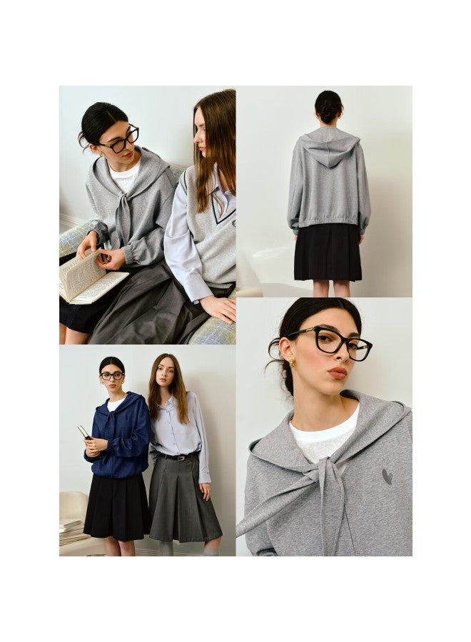 Olrain Women's Hooded Zip-up Sweatshirt Jacket Autumn New Pee Elegant Top Apricot XL