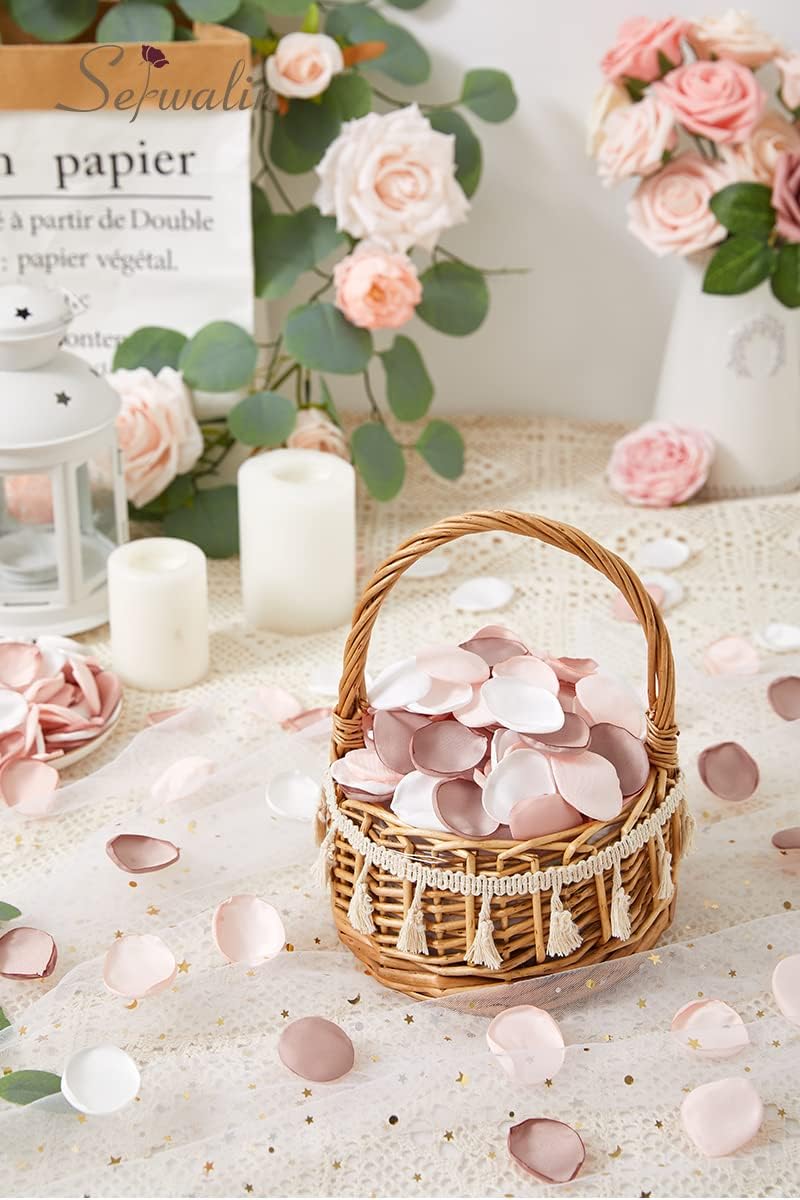 Serwalin 300Pcs Silk Rose Petals Artificial Flower Petals for Weddings Nude Pink Petals for Romantic Night Petals for Flower Girl Basket Wedding Proposal Aisle Table Decor (3 Color Mixes) - Image 2
