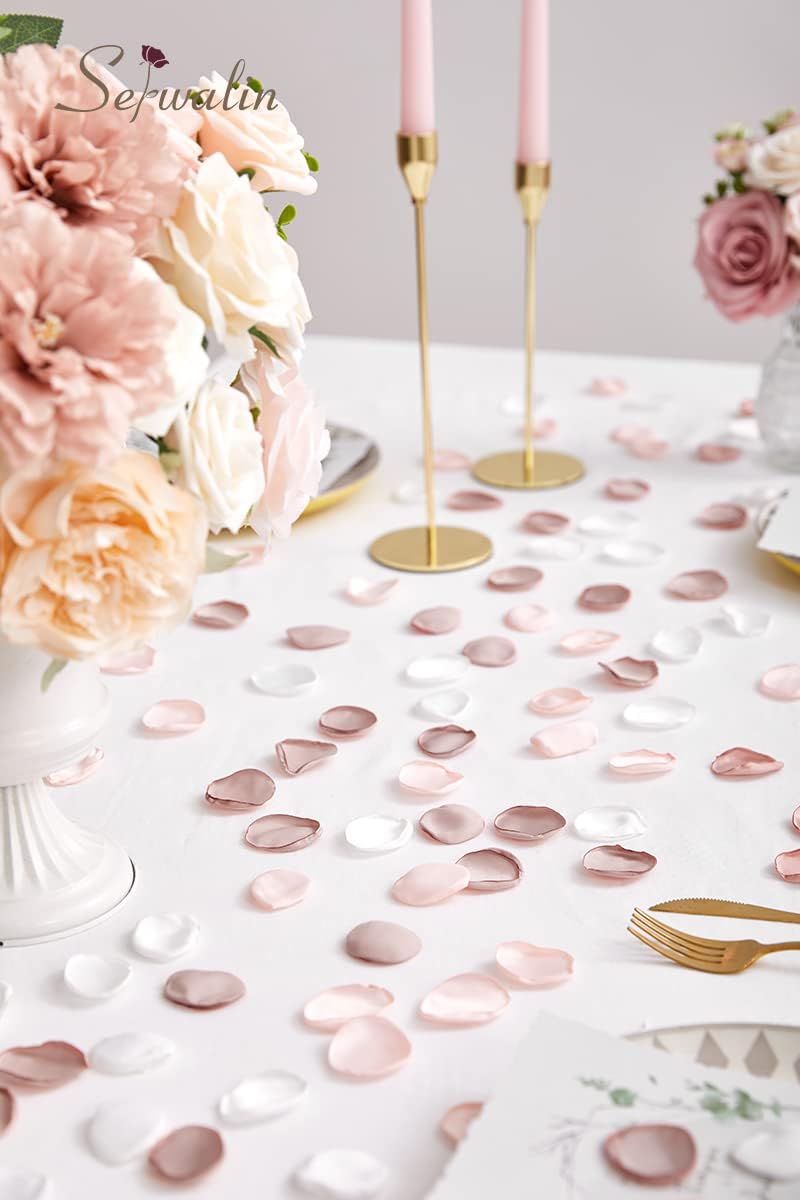 Serwalin 300Pcs Silk Rose Petals Artificial Flower Petals for Weddings Nude Pink Petals for Romantic Night Petals for Flower Girl Basket Wedding Proposal Aisle Table Decor (3 Color Mixes) - Image 5