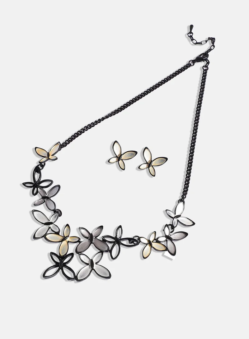 سوهي مجموعة مجوهرات الفراشة الذهبية والفضية