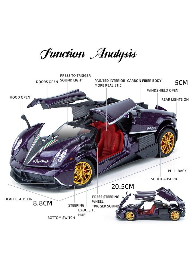 Magicwand 1:24 Scale Die-Cast Metal Paganii Huayra Car【Box Packed】 with 4 Openable Doors,Pull Back,Working Lights,Movable Front Wheels,Working Horn & Smoke【Colors as Per Stock】【Pack of 1】 - Image 2