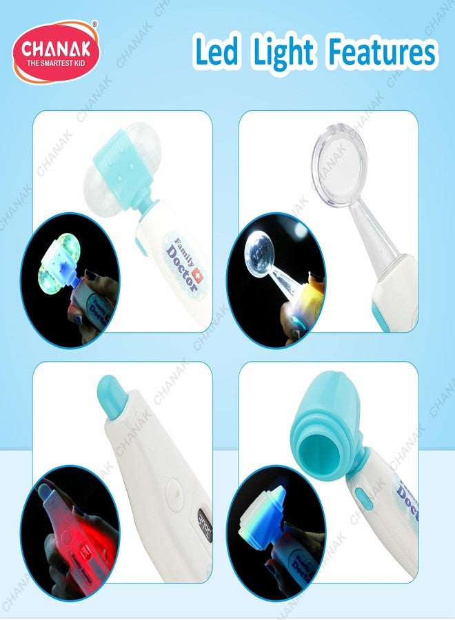 Chanak مجموعة أدوات الطبيب المميزة من تشاناك للأطفال مع أدوات مضيئة بتقنية LED - مجموعة لعب تمثيلي للأولاد والبنات فوق سن 3 سنوات - مجموعة من 9 قطع (أزرق شفاف) - Image 5