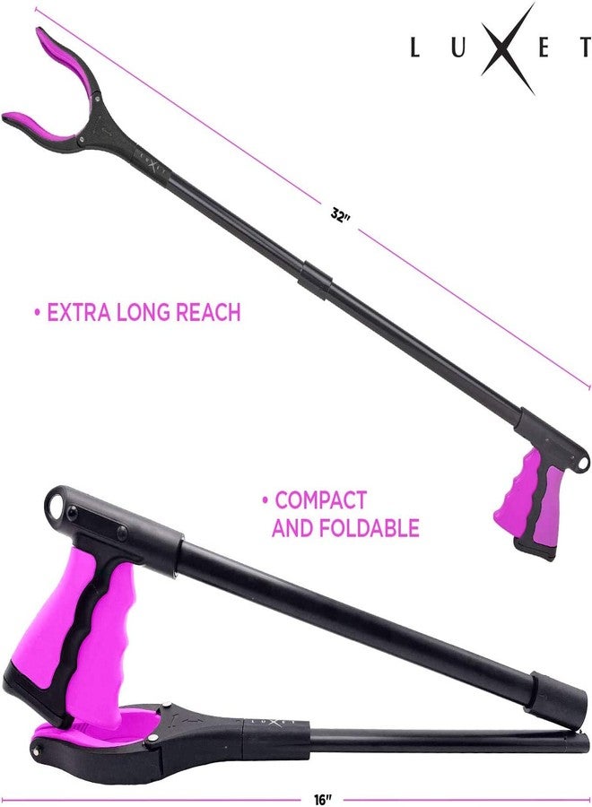 Luxet Grabber Reacher Tool - 2 Pack - Latest Version Long 32 Inch Foldable Pick Up Stick - Strong Grip Magnetic Tip Lightweight Trash Picker Claw Reacher Grabber Tool Elderly Reaching - by Luxet (Pink) - Image 4
