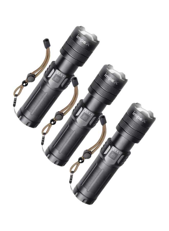 إمبكس 3 pcs كشاف LED قابل لإعادة الشحن مع وظيفة التكبير، فلاش ليزر 20 واط، 1000 لومين، تركيز قابل للتعديل، بطارية 6600 ملي أمبير، منفذ شحن Type-C، هيكل من الألمنيوم المقاوم للتآكل، ضمان سنتين، Hunter Z4 – أسود - Image 1