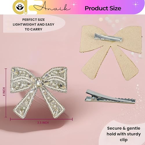 ANVIK Hair Bow Clips for Women | Crystal Bow Clip | Bow Barrette Clip | Alligators Bow Clips | Fancy Hair Clips | Hair Accessories for Women - Image 5