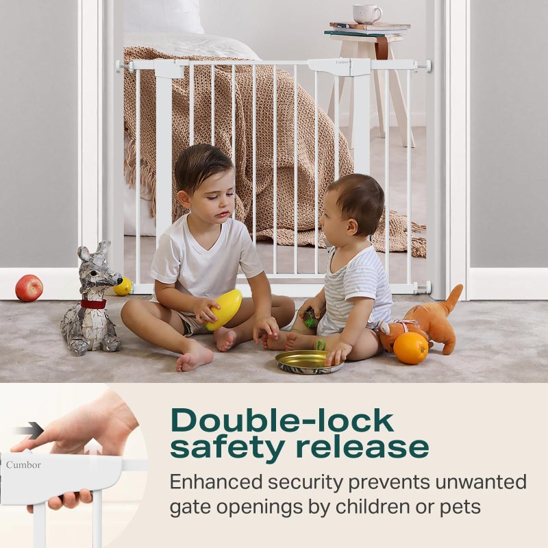 Cumbor 29.7-40.6" Baby Gate for Stairs, Mom's Choice Awards Winner-Dog Gate for Doorways, Pressure Mounted Auto-Close Pet Gates for Dogs Indoor, Safety Child Gate with Easy Walk Thru Door, White - Image 4