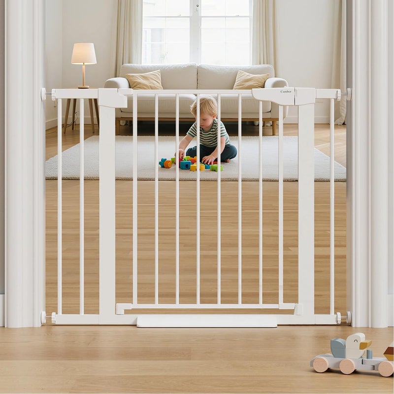 Cumbor 29.7-40.6" Baby Gate for Stairs, Mom's Choice Awards Winner-Dog Gate for Doorways, Pressure Mounted Auto-Close Pet Gates for Dogs Indoor, Safety Child Gate with Easy Walk Thru Door, White - Image 1