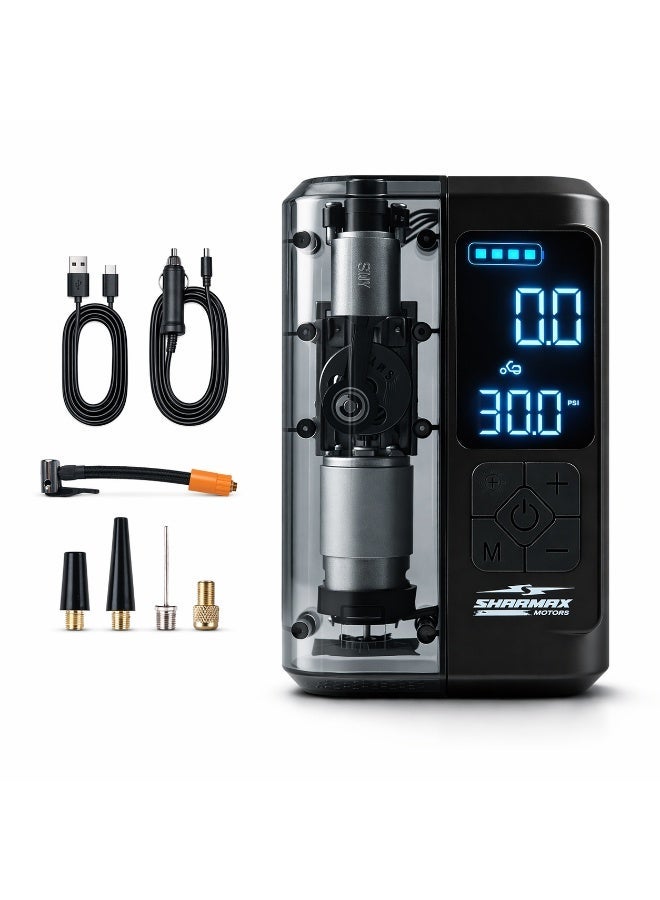 SHARMAX ضاغط هواء محمول شارب ماكس، 150 PSI مضخة إطارات كهربائية، مضخة سيارة قابلة لإعادة الشحن بسلك بطول 3م - Image 1