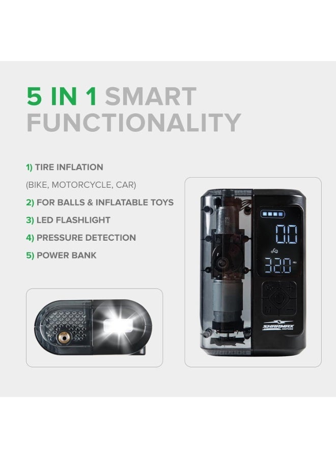 SHARMAX ضاغط هواء محمول شارب ماكس، 150 PSI مضخة إطارات كهربائية، مضخة سيارة قابلة لإعادة الشحن بسلك بطول 3م - Image 5