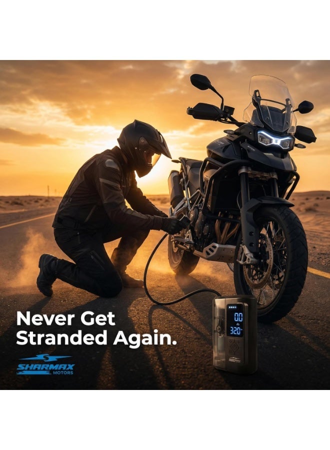 SHARMAX ضاغط هواء محمول شارب ماكس، 150 PSI مضخة إطارات كهربائية، مضخة سيارة قابلة لإعادة الشحن بسلك بطول 3م - Image 2
