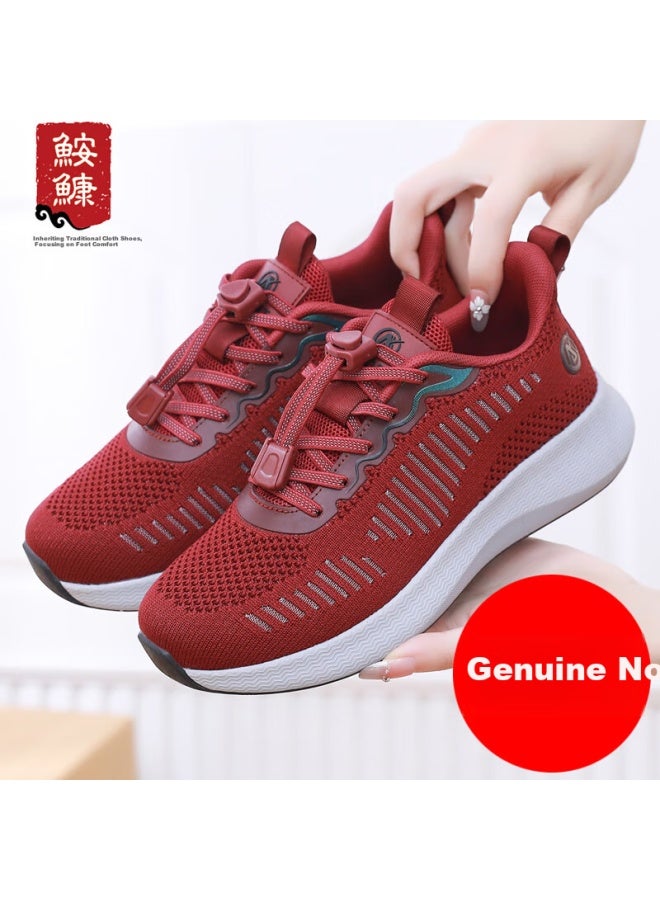 Anglerfish Chunqiu Old Beijing Cloth Shoes Women's Non-slip Mom Sports Shoes Middle-aged And Elderly Walking Shoes A9037 Red Size 35 - Image 1