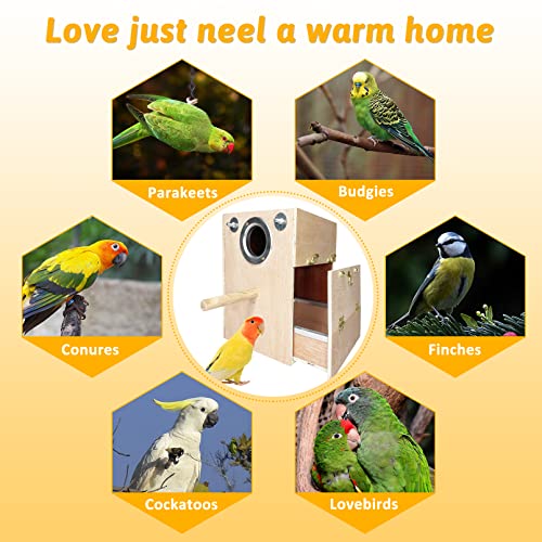 kathson Parakeet Nesting Box Wooden Bird Breeding Nest Parrots Mating House Wood Bird Aviary Budgie Cage Accessories for Cockatiel Finch Lovebirds Conure - Image 5