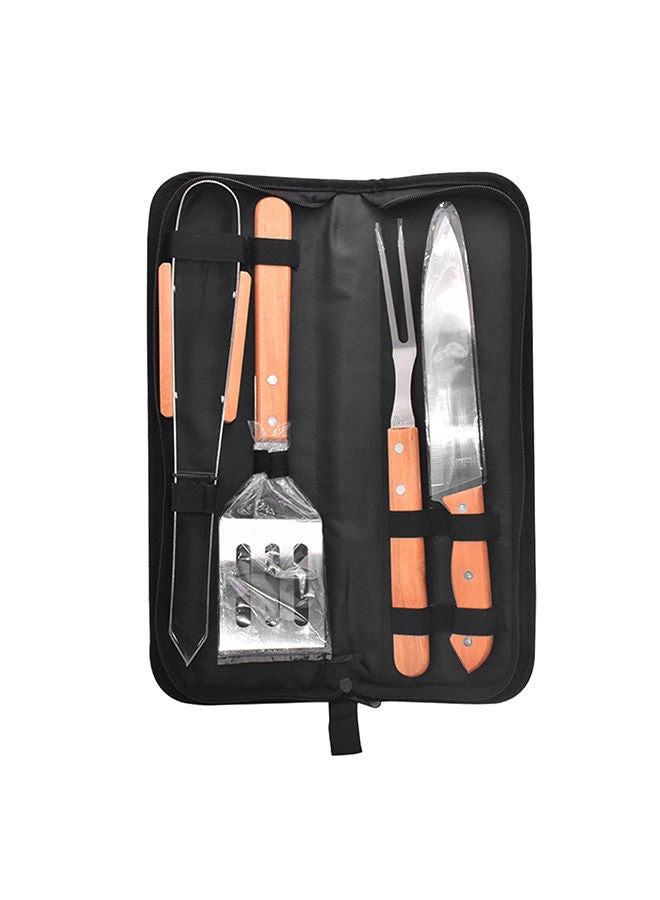 NIBEMINENT 4-Piece Portable Barbecue Tool Set With Storage Case Silver/Black/Orange