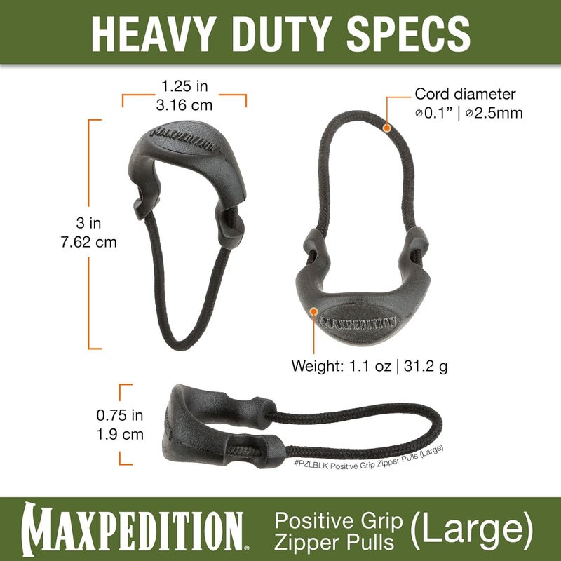 Maxpedition سحابات سحب إيجابية (كبيرة، سوداء) عبوة من 6، بديل سحب سحاب لحقيبة تكتيكية، حقيبة EDC، حقيبة الطوارئ والأمتعة، لسان سحب، PZLBLK - Image 4