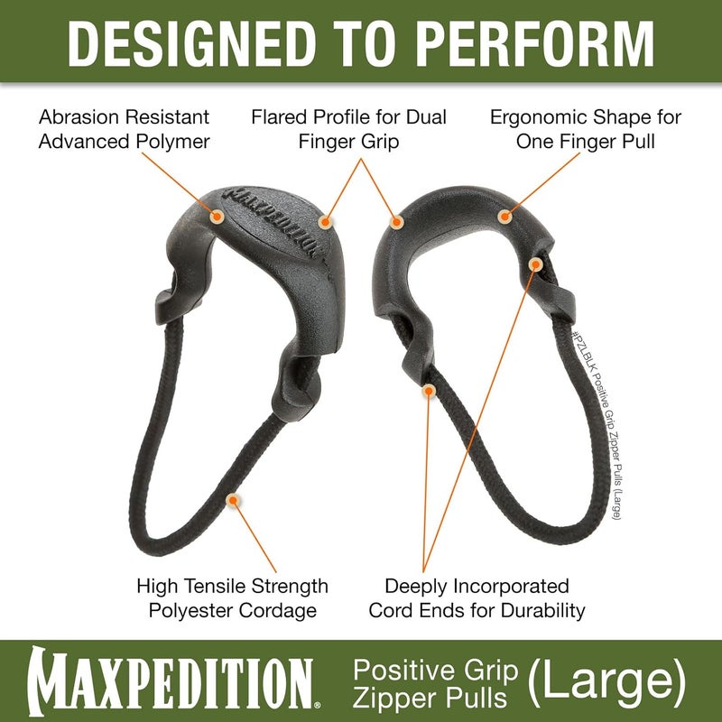 Maxpedition سحابات سحب إيجابية (كبيرة، سوداء) عبوة من 6، بديل سحب سحاب لحقيبة تكتيكية، حقيبة EDC، حقيبة الطوارئ والأمتعة، لسان سحب، PZLBLK - Image 3