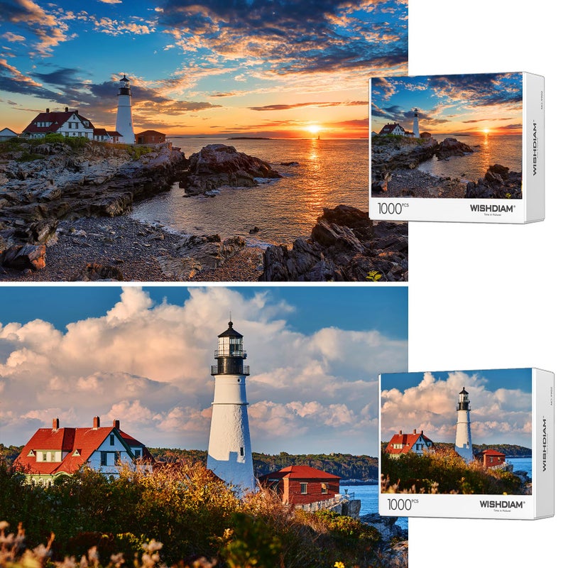 WISHDIAM Jigsaw Puzzles 2 Pack 1000 Pieces - WISHDIAM Puzzles for Adults - Lighthouses Portland Head Light Nature Landscape Impossible Challenging Puzzles for Home Decor Birthday Party Gifts Toy for Men Women - Image 1