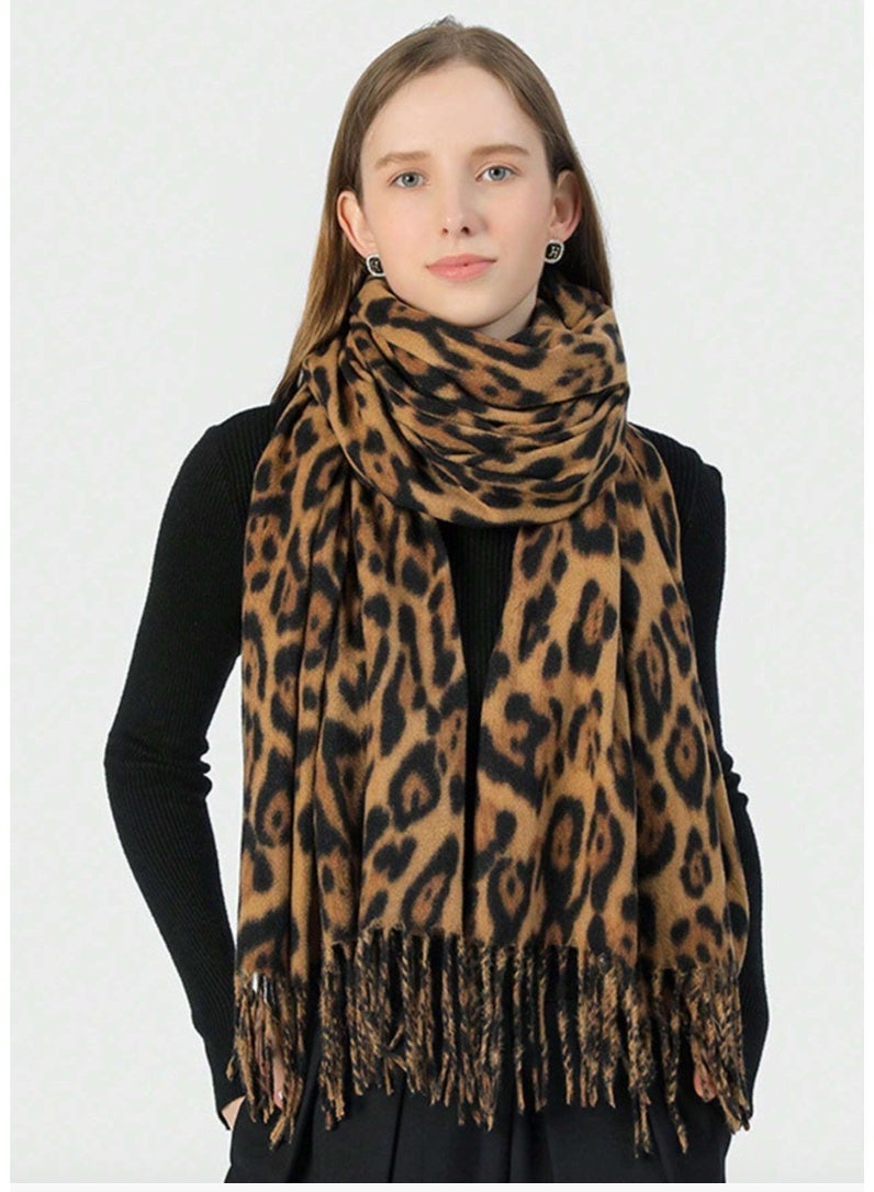 Shein 1pc Women's Leopard Print Scarf, European & American Style, Faux Cashmere Blend, Warm & Versatile, - Image 1