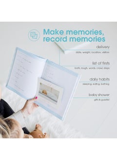 pearhead Pearhead First 5 Years Chevron Baby Memory Book with Clean-Touch Baby Safe Ink Pad to Make Baby's Handprint or Footprint Included, Newborn Milestone and Pregnancy Journal, Blue  - Image 4