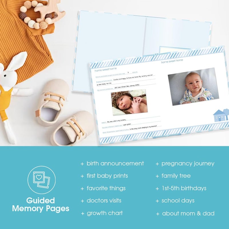 Pearhead Baby Memory Book, First 5 Years Baby Milestone Book, Pregnancy Journal, Gender Neutral Newborn Keepsake, With Clean-Touch Ink Pad For Baby's Handprint or Footprint, Blue Chevron - Image 5