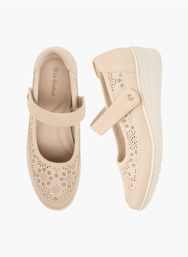 Le Confort Women Laser Cut Ballerina Shoes with Hook and Loop Closure  - Image 1