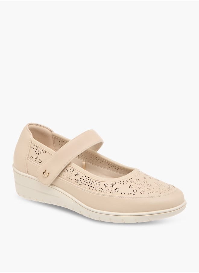 Le Confort Women Laser Cut Ballerina Shoes with Hook and Loop Closure  - Image 2