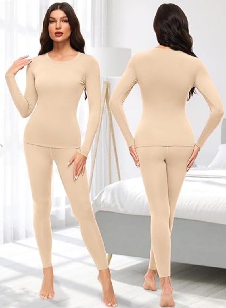 Jorunb Thermal Underwear Set Women's Inner Fleece Thermal Underwear Thermal Top and Thermal Trousers Leggings Winter Warm Underwear Functional Underwear - Image 2