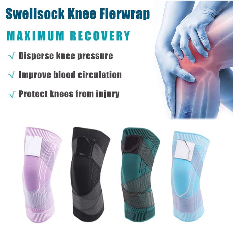 woobles Swellsock Knee Flexwrap 1 Pair, Swell Sock Knee Brace, Swell Socks Knee Brace Wrap, Knee Compression Sleeve - Best Knee Brace, Click Rain Knee Compression Brace Plus Size for Knee Pain (Blue a Pair,3XL) Blue a Pair 3XL - Image 4