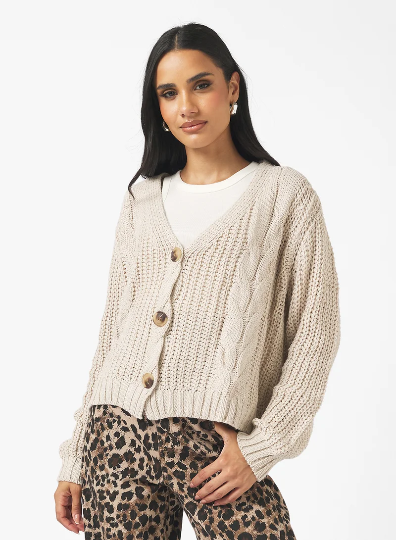 جينجر Cable Knit Button Up Cardigan