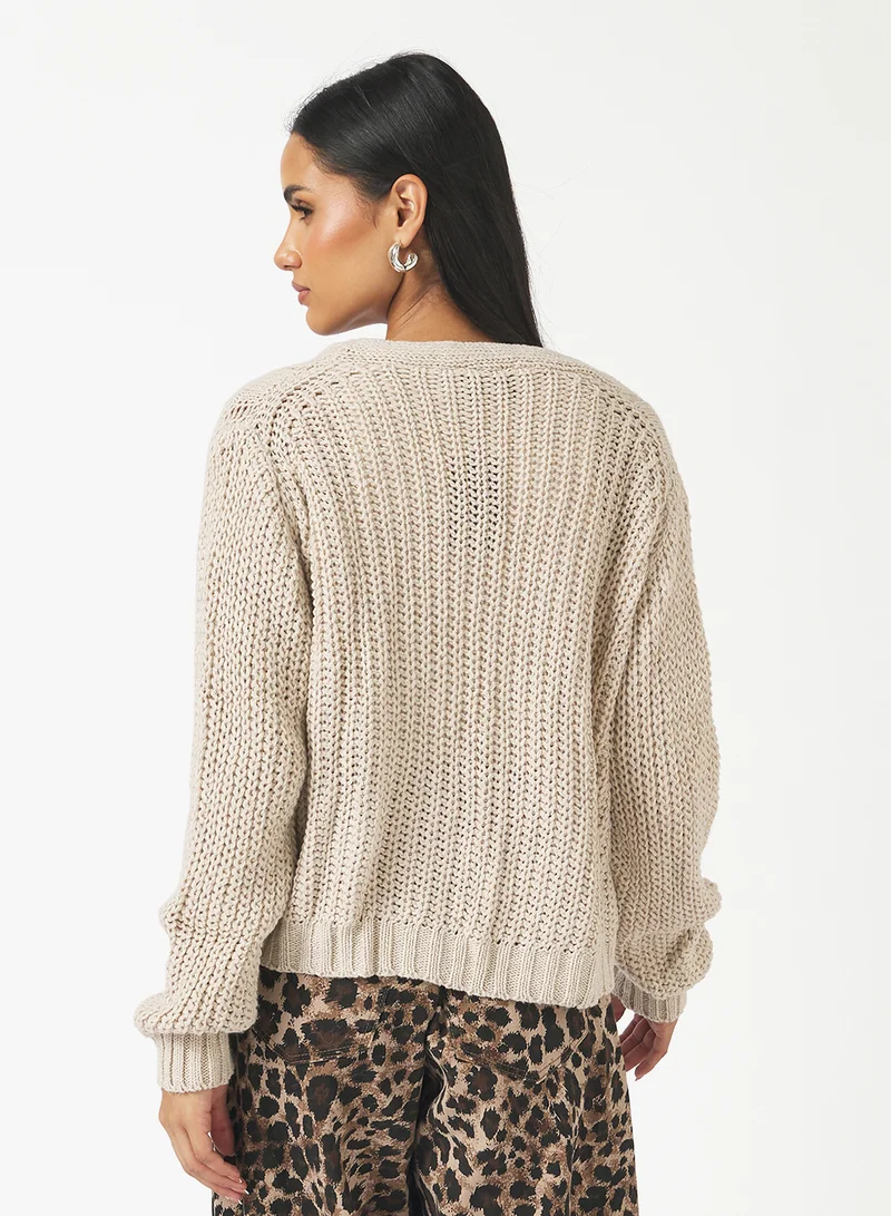 جينجر Cable Knit Button Up Cardigan