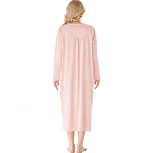 Keyocean Nightgowns for Women, All Cotton Soft Comfy Lightweight Long Sleeves Ladies Nightgowns, Peach Color, Medium - Image 2