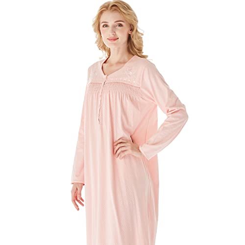 Keyocean Nightgowns for Women, All Cotton Soft Comfy Lightweight Long Sleeves Ladies Nightgowns, Peach Color, Medium - Image 5