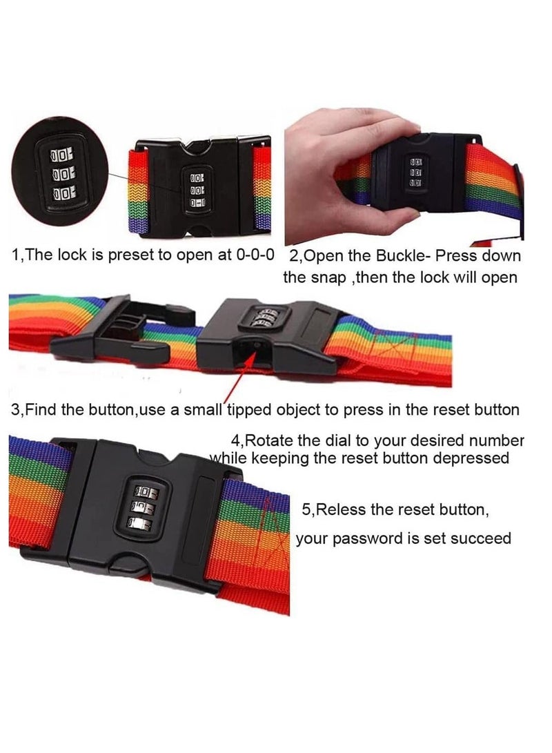 SYOSI Luggage Straps, Adjustable Luggage Straps with Combination Lock Suitcase Belts for Travel, Packing Straps Travel Belts Accessories for Business Traveling Packing, 78 x 2 inch 2-Pack (Colorful) - Image 4