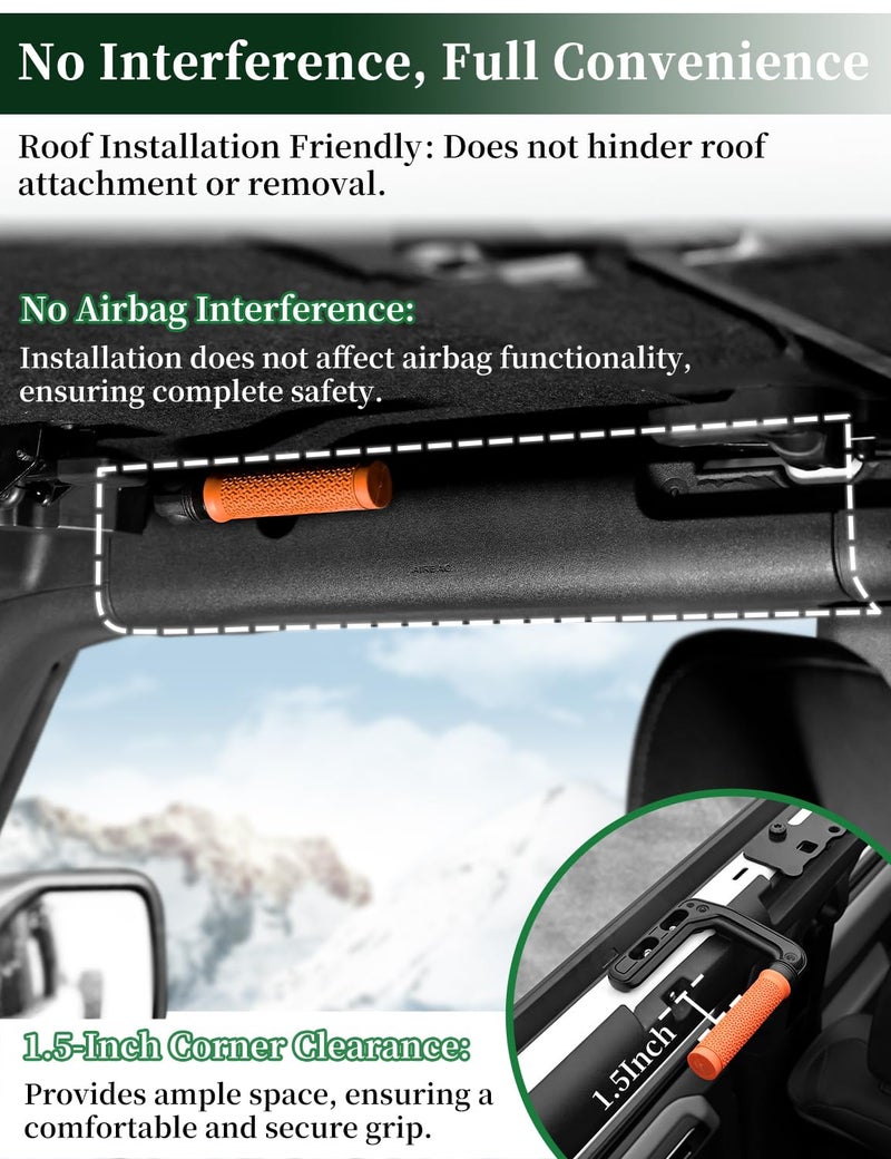 JROAD Bronco Aluminum Grab Handles Roll Bar Non-Slip Grip HandlesCompatible with Ford Bronco 2021-2025 Front or Rear Seat 4 Door Soft/Hard Top,Bronco Raptor Interior Accessories ï¼ˆ2PCS/Orangeï¼‰ - Image 4