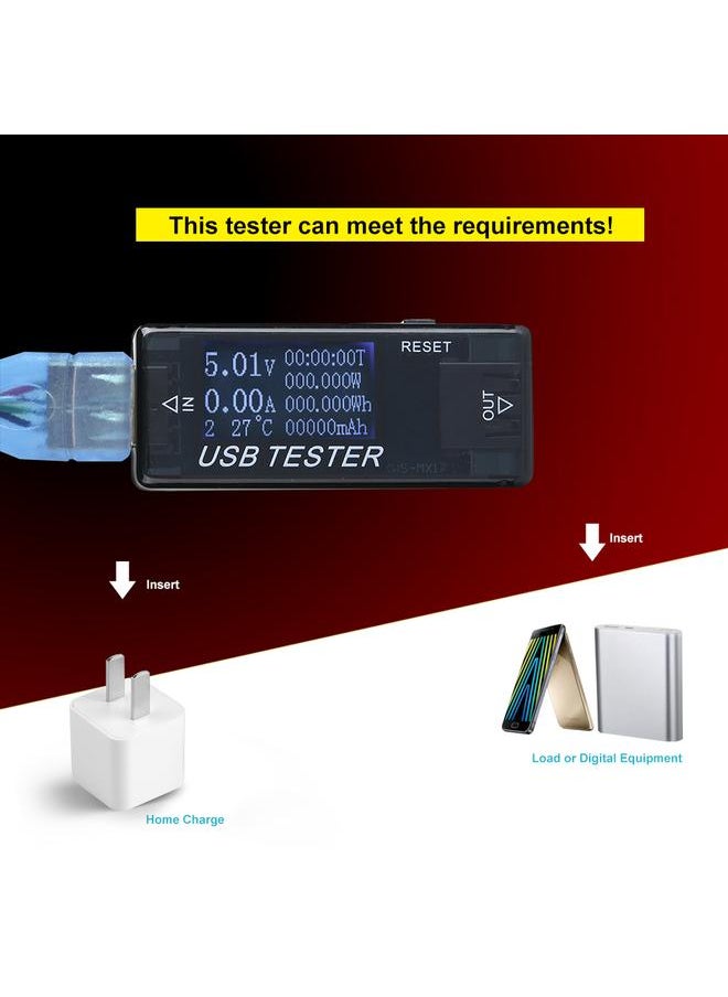 USB QC2.0 LCD Current Voltage Meter Battery Capacity Power Tester Voltmeter Ammeter (Black)