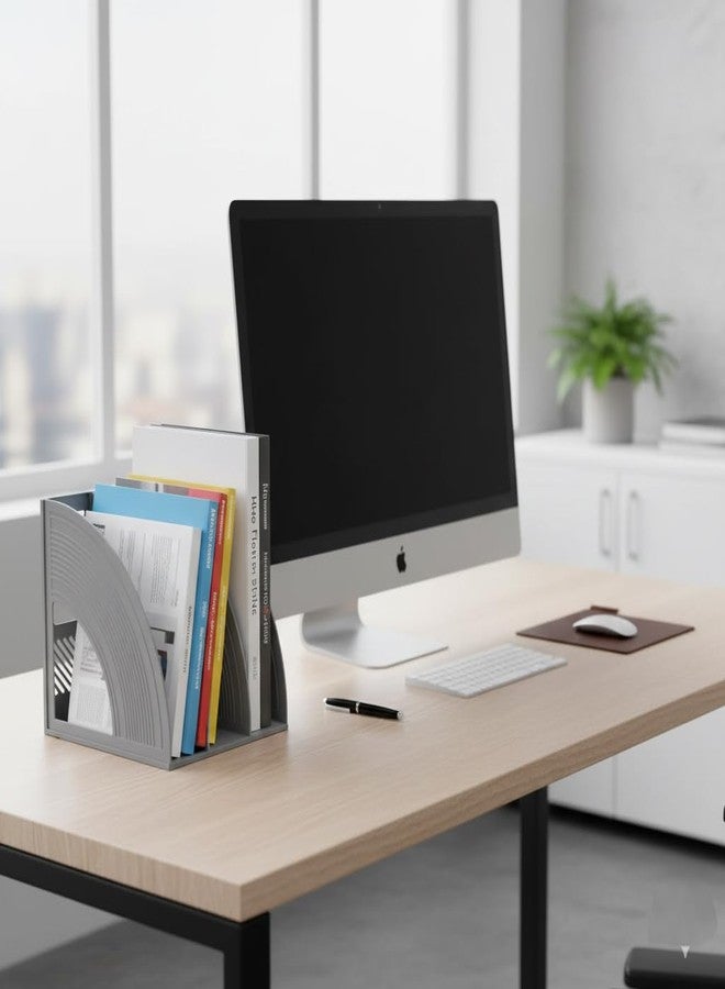 oddpod™ Kedai 3 Compartment Desktop Magazine & File Rack Organiser for Office/Home (Grey) - Image 2