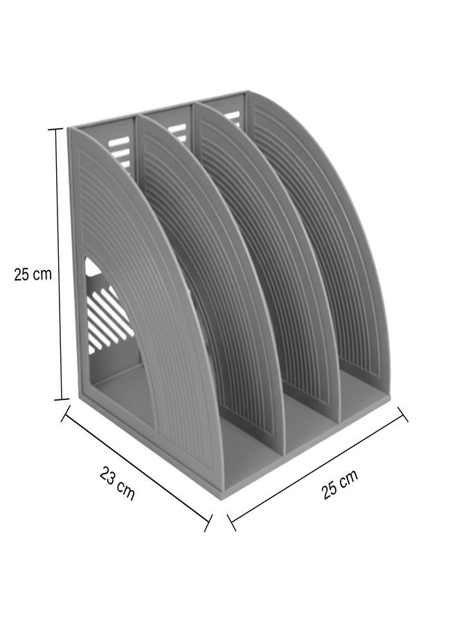oddpod™ Kedai 3 Compartment Desktop Magazine & File Rack Organiser for Office/Home (Grey) - Image 3