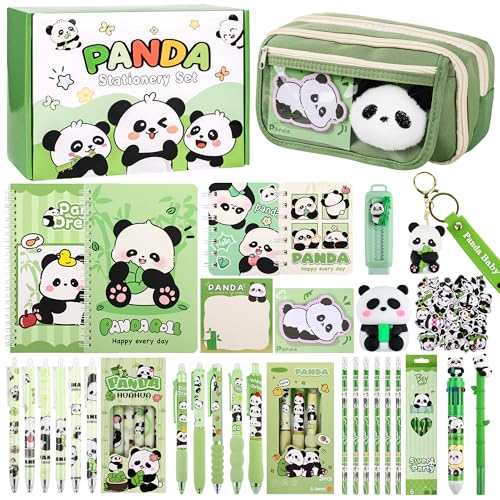 Ulema 78Pcs Cute Stationery Set Cartoon Panda Birthday Gifts for Boys Girls Back to School and Classroom Rewards Office Supplies with Panda BallPoint Pen, Pencils, Erasers, Sticky Notes etc. - Image 1