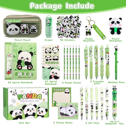 Ulema 78Pcs Cute Stationery Set Cartoon Panda Birthday Gifts for Boys Girls Back to School and Classroom Rewards Office Supplies with Panda BallPoint Pen, Pencils, Erasers, Sticky Notes etc. - Image 2