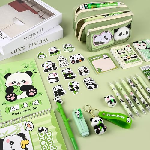 Ulema 78Pcs Cute Stationery Set Cartoon Panda Birthday Gifts for Boys Girls Back to School and Classroom Rewards Office Supplies with Panda BallPoint Pen, Pencils, Erasers, Sticky Notes etc. - Image 3