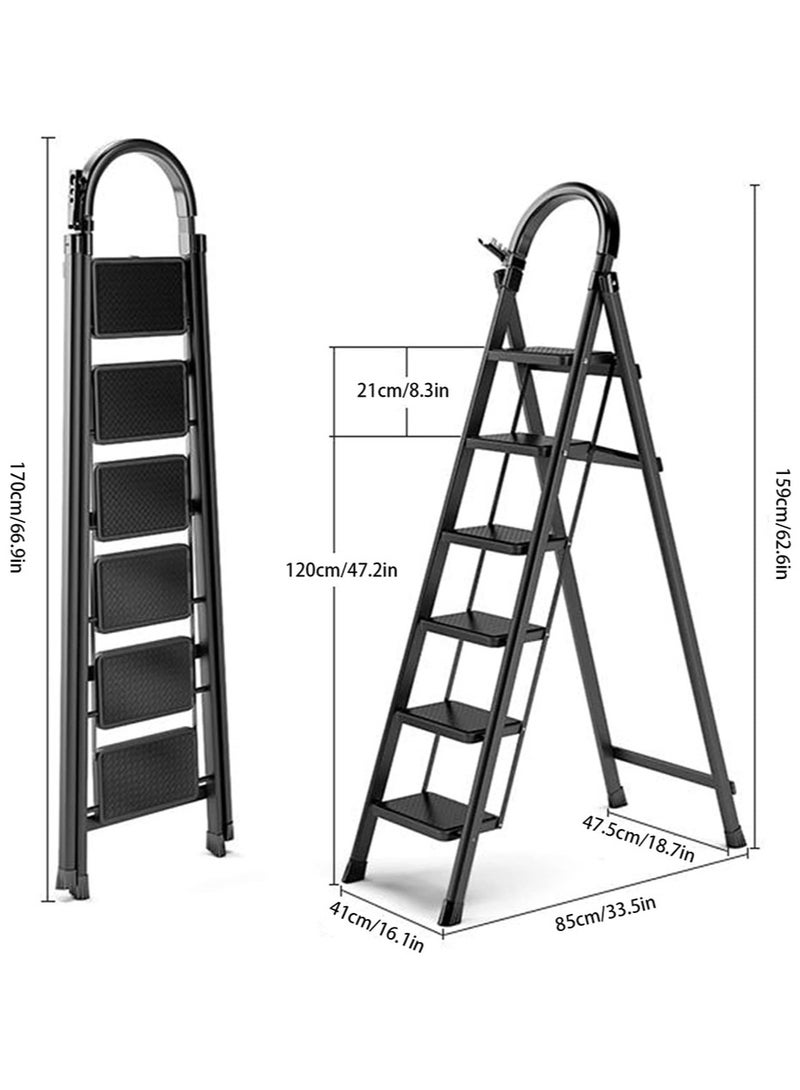 Acotsun 6 Step Folding Heavy Duty Step Ladder,Acotsun Folding Ladder for Home Use,400kg Load,6 Iron Steps,Black, Iron & Plastic, 1.6M Tall, Anti-Slip, Multi-Position,for Kitchen, Office, Library, Warehouse - Image 1