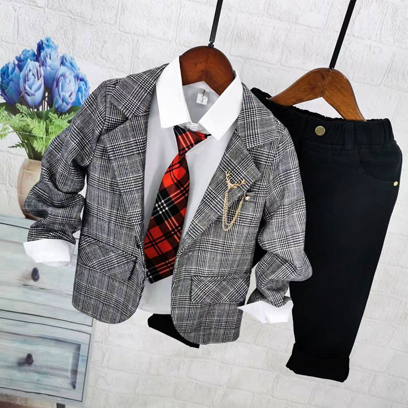 2025 New Style Boys And Middle-Aged Children Korean Suits Children'S Dresses Small Suits British Suits Plaid Jackets - Image 4