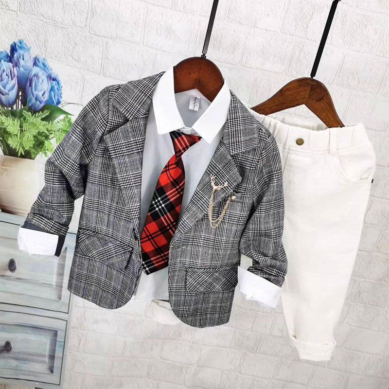 2025 New Style Boys And Middle-Aged Children Korean Suits Children'S Dresses Small Suits British Suits Plaid Jackets - Image 2